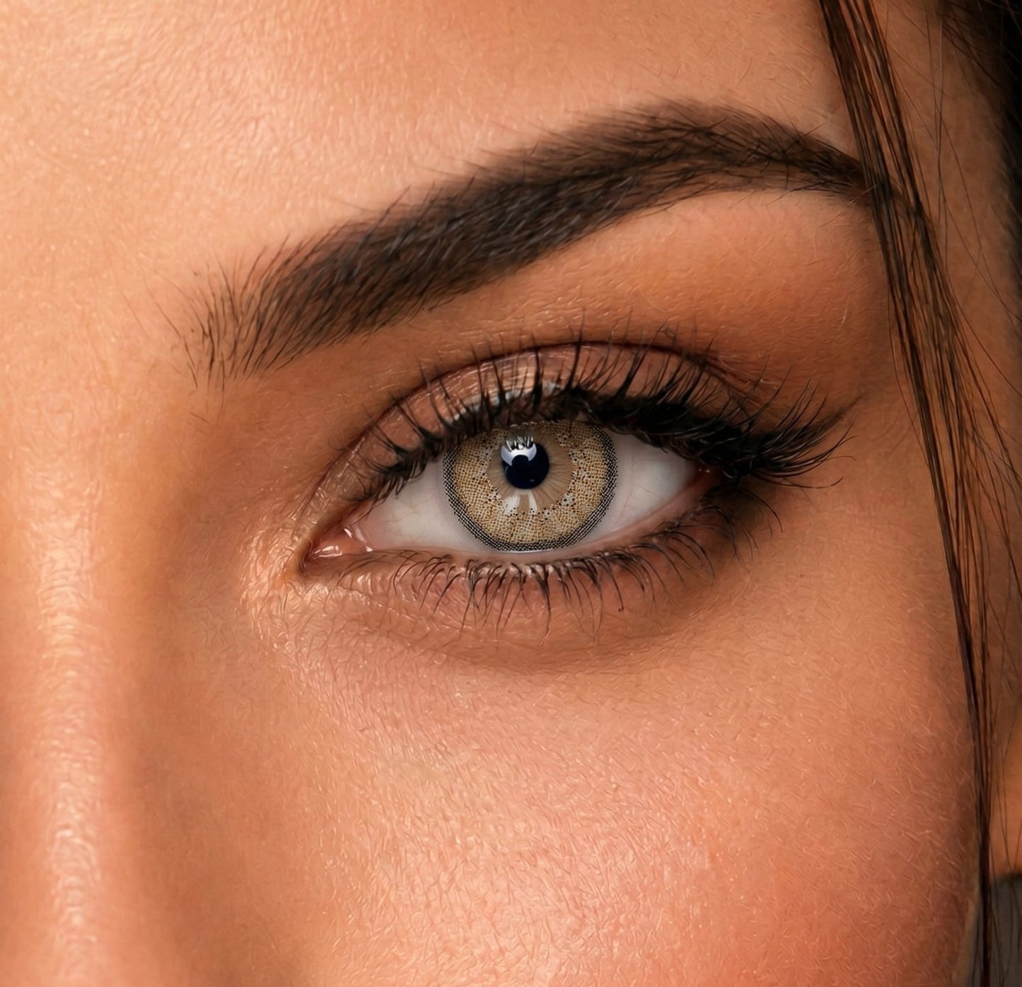 Dynamic Brown contact lens close-up eye shot