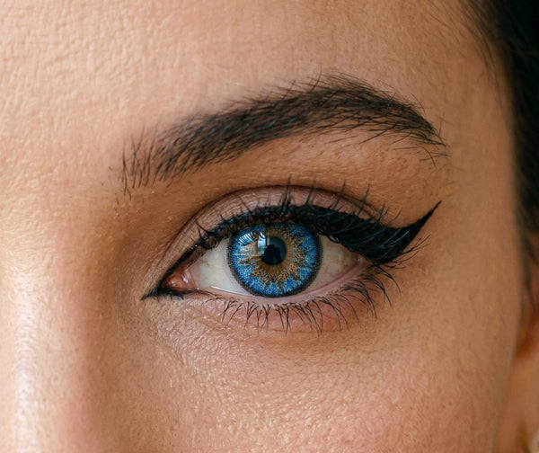 Aqua Blue contact lens close-up eye shot