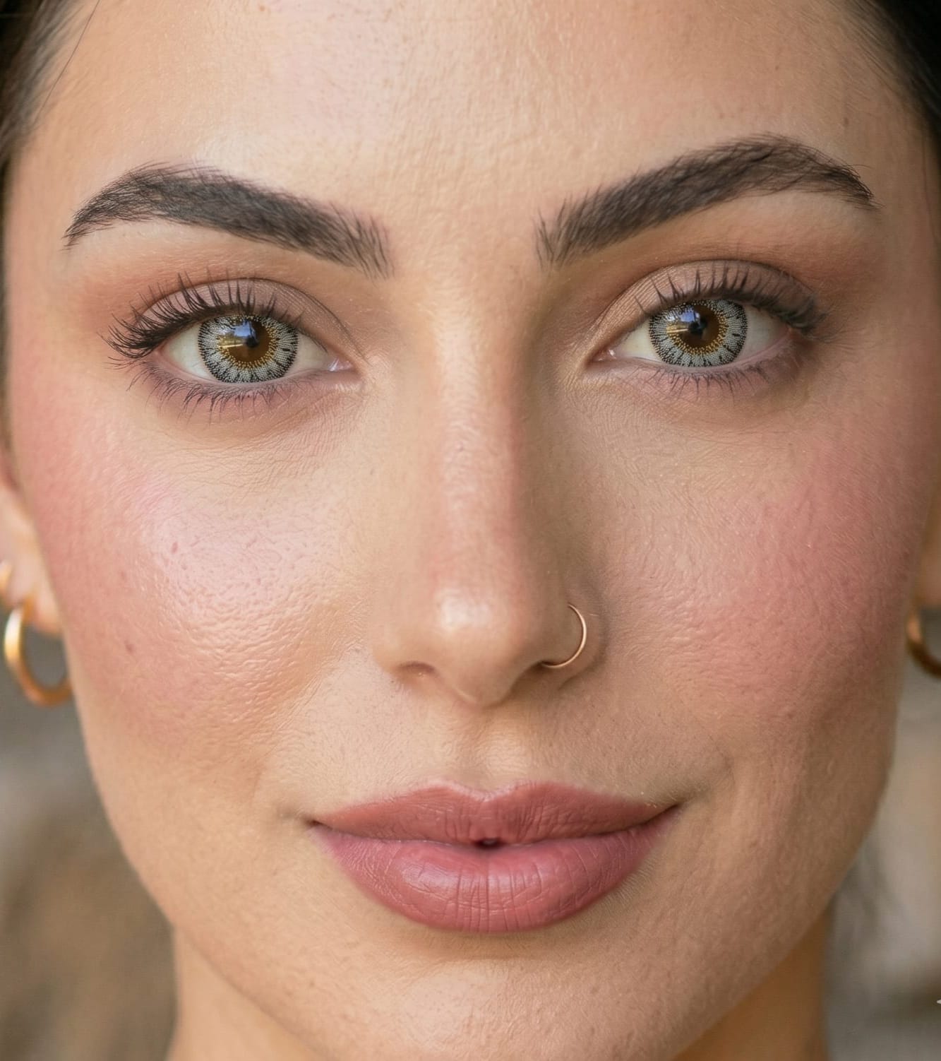 Crown Grey contact lens model wearing lenses