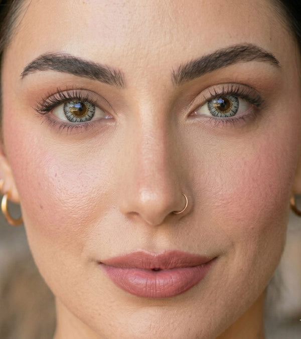 Crown Grey contact lens model wearing lenses