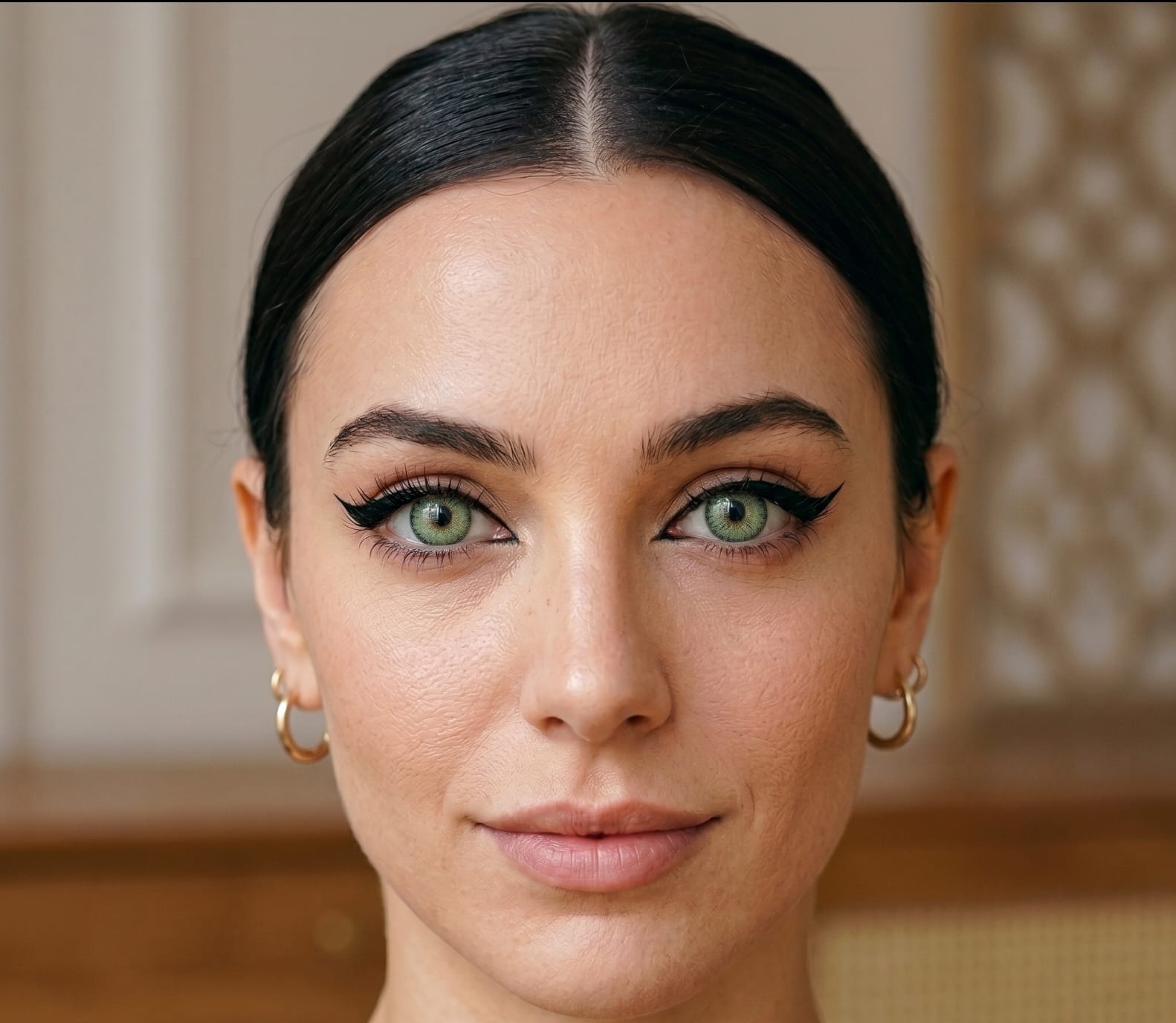 Daring Green contact lens model wearing lenses