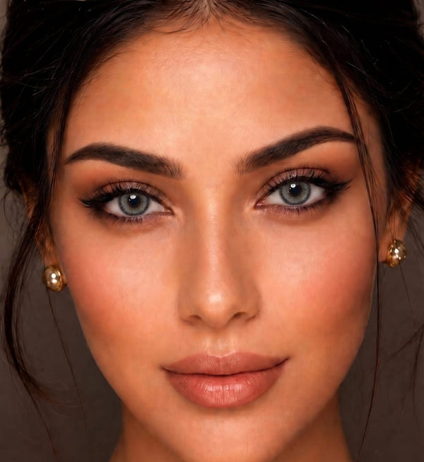 Flawless Gray contact lens model wearing lenses