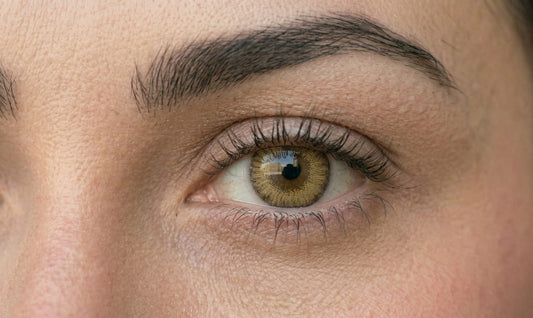 Gold Hazel contact lens close-up eye shot