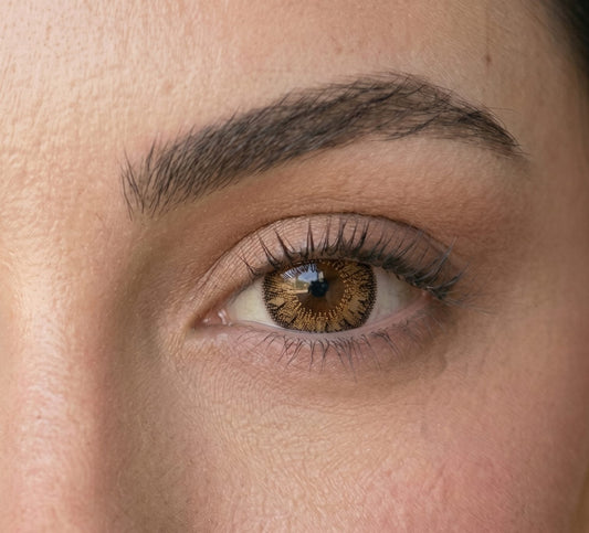 Honey Gold contact lens close-up eye shot