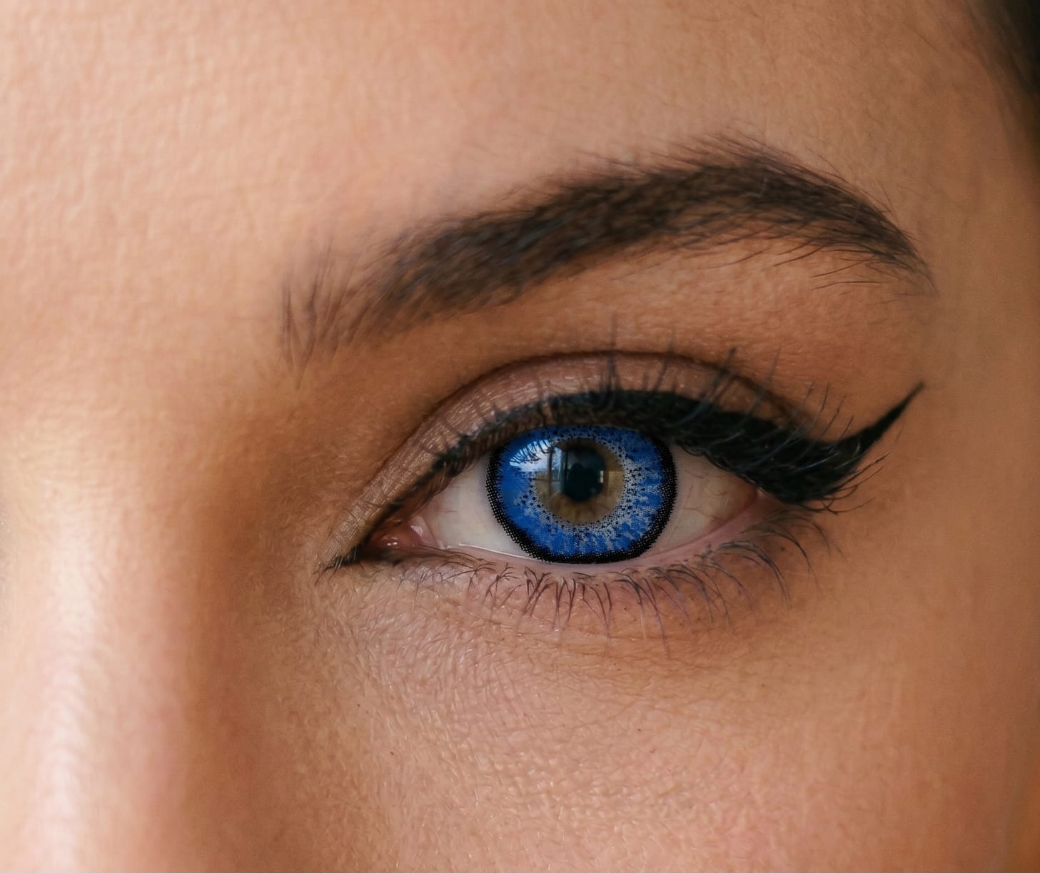 Ocean Blue contact lens close-up eye shot