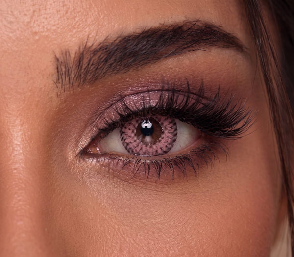 Pink Eclipse contact lens model wearing lenses