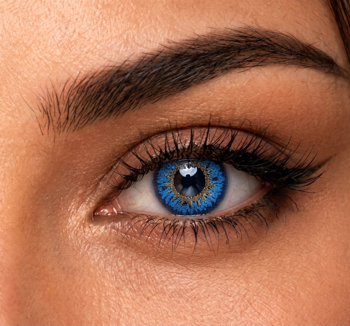 Sapphire Blue contact lens close-up eye shot
