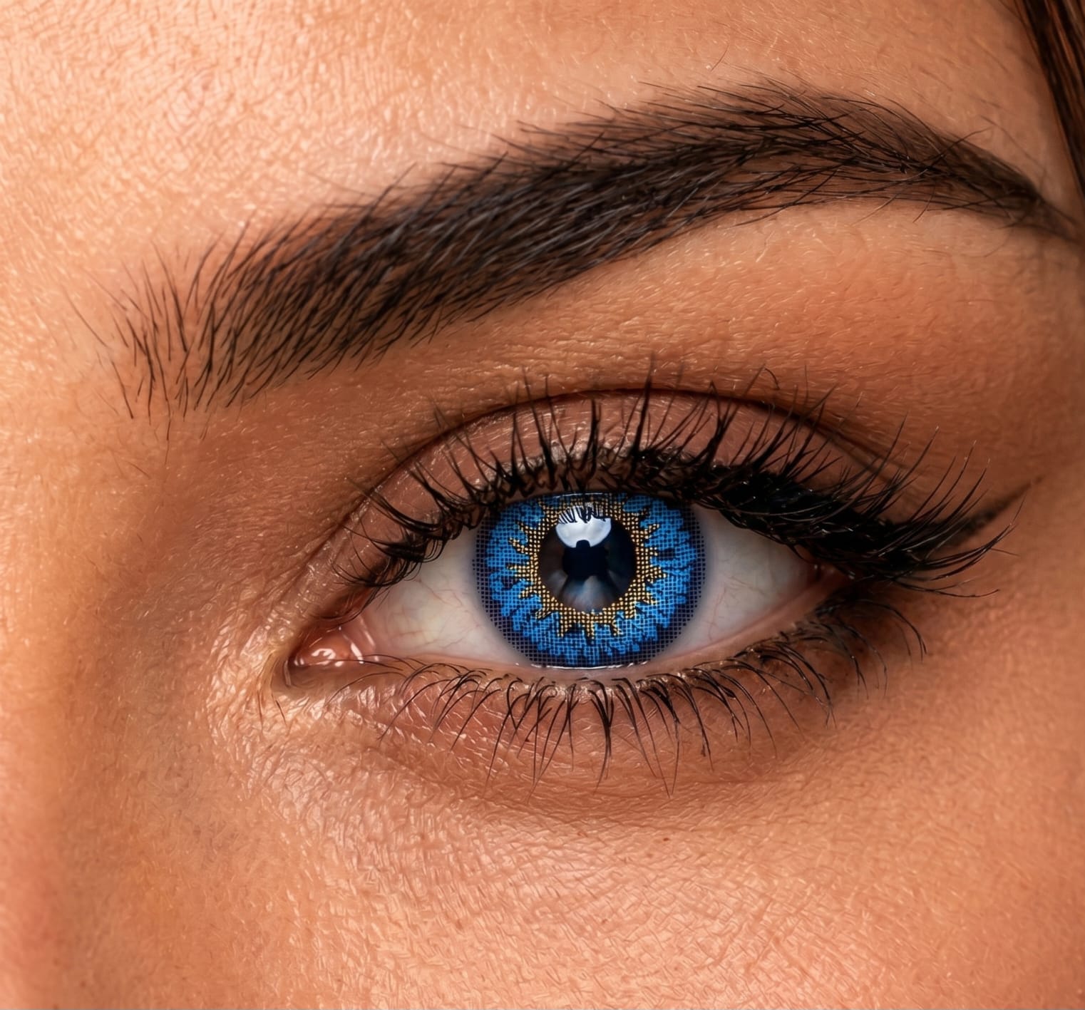 Sapphire Blue contact lens close-up eye shot